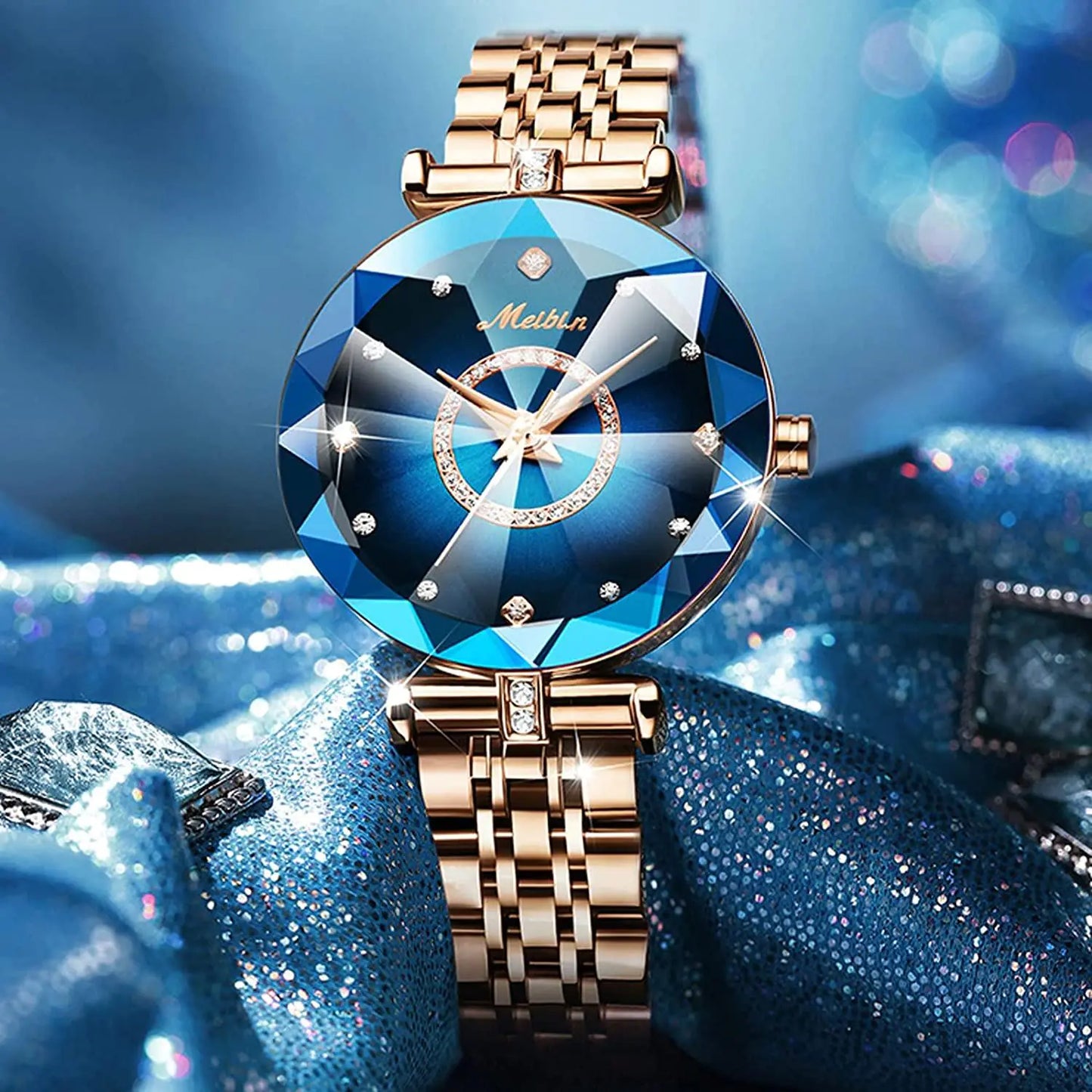 Diamond Flower Watch - Gold & Blue