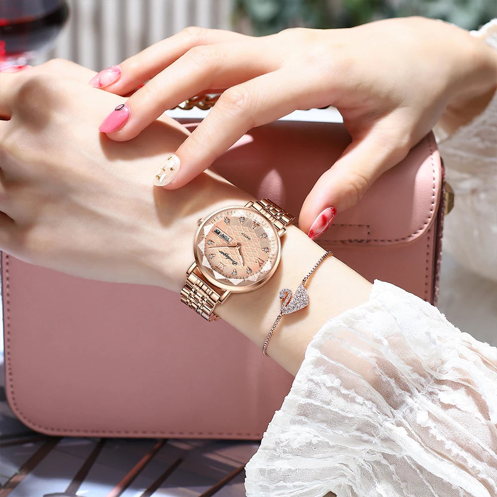 LivinginHiding™ POEDAGAR Luxury Bracelet Simple Rose Gold Ladies Watches