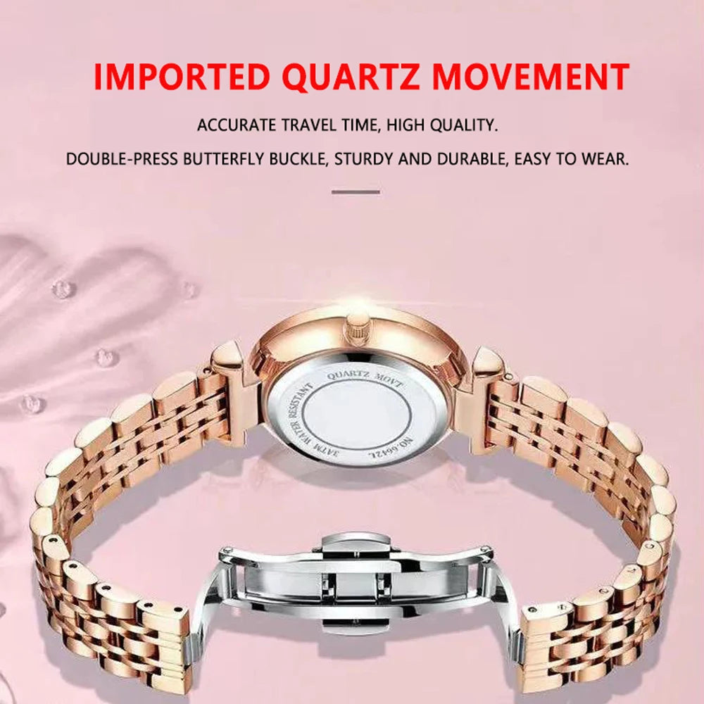 LivinginHiding™ POEDAGAR Luxury Bracelet Simple Rose Gold Ladies Watches