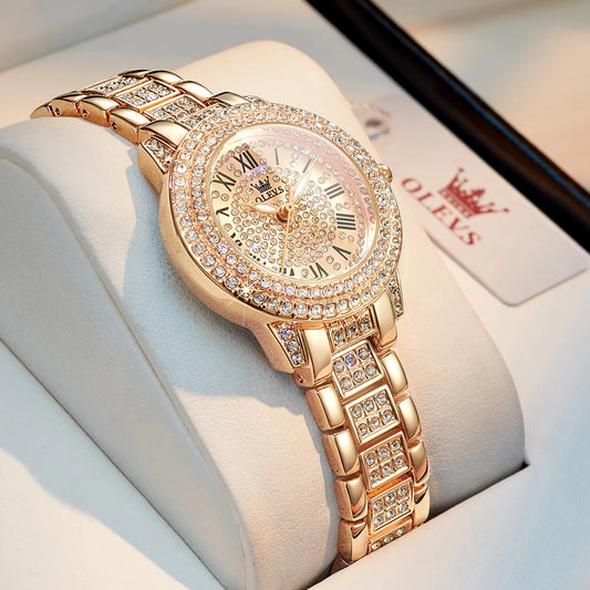 LivinginHiding™ OLEVS Original Luxury Diamond Quartz Wristwatch for Women