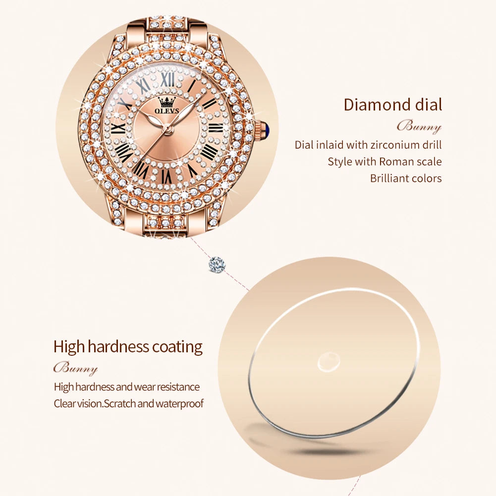 LivinginHiding™ OLEVS Original Luxury Diamond Quartz Wristwatch for Women