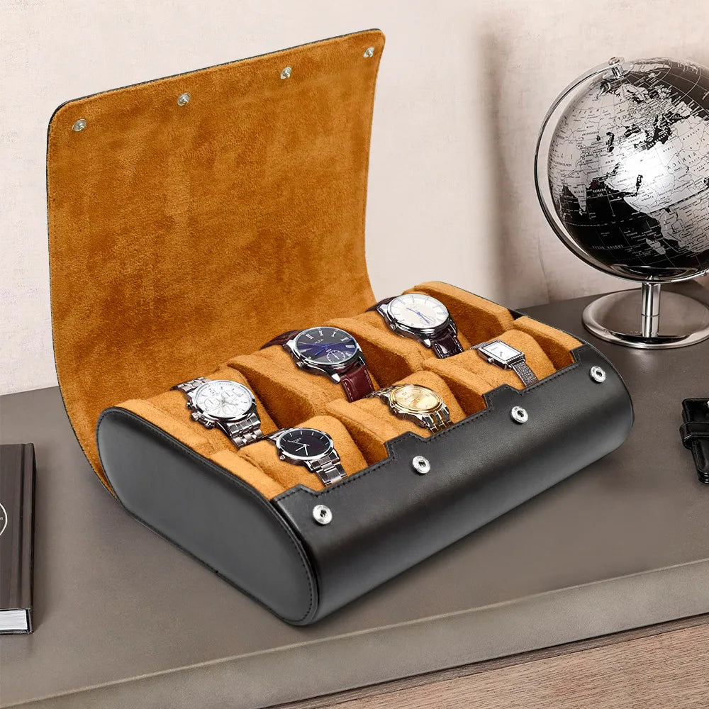 LivinginHiging™ Watch Roll Travel Case Organizer Display (6 Slots)