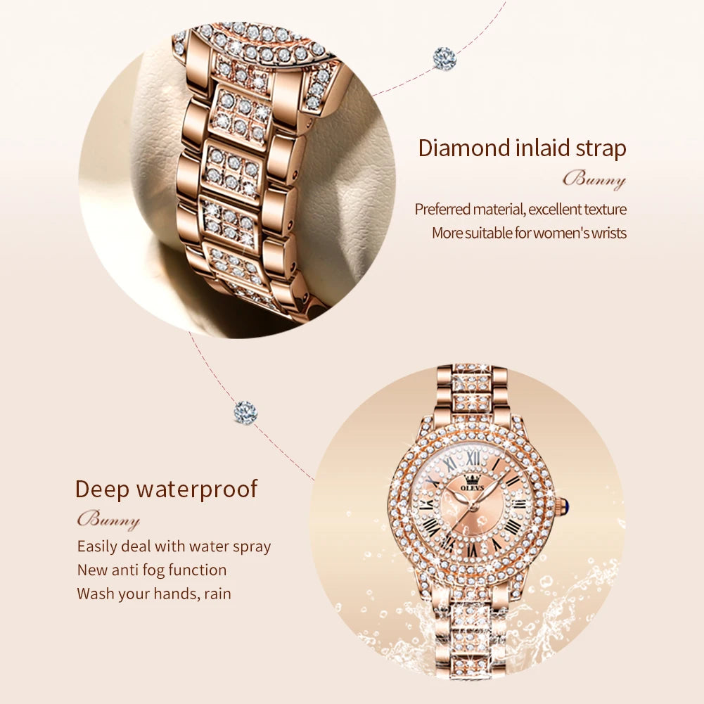 LivinginHiding™ OLEVS Original Luxury Diamond Quartz Wristwatch for Women