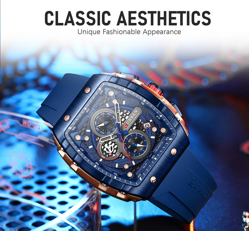 LivinginHiding™ CURREN Luxury Square Quartz Chronograph Wristwatch for Men