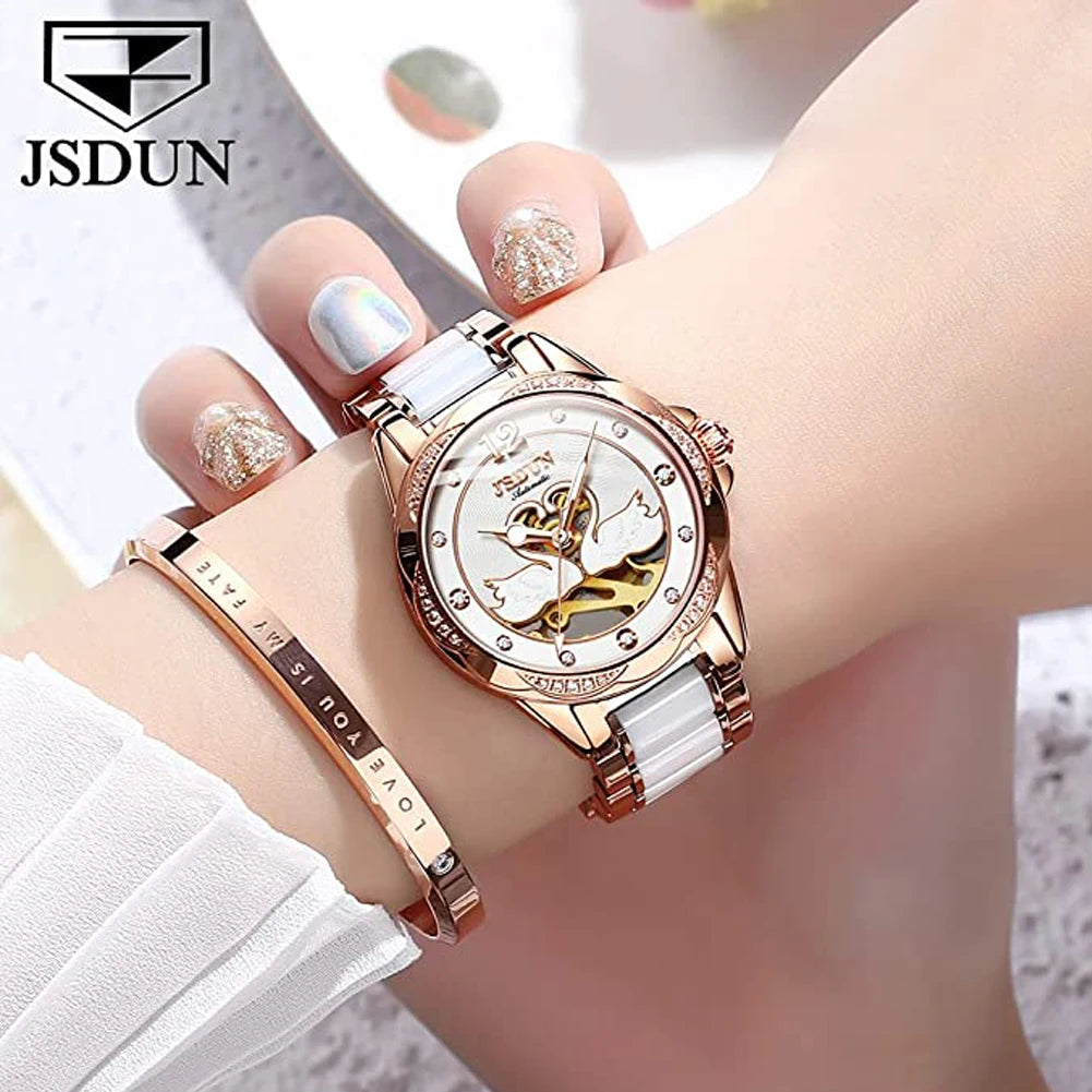 LivinginHiding™ Luxury Love Swan Design Skeleton Ladies Wristwatch