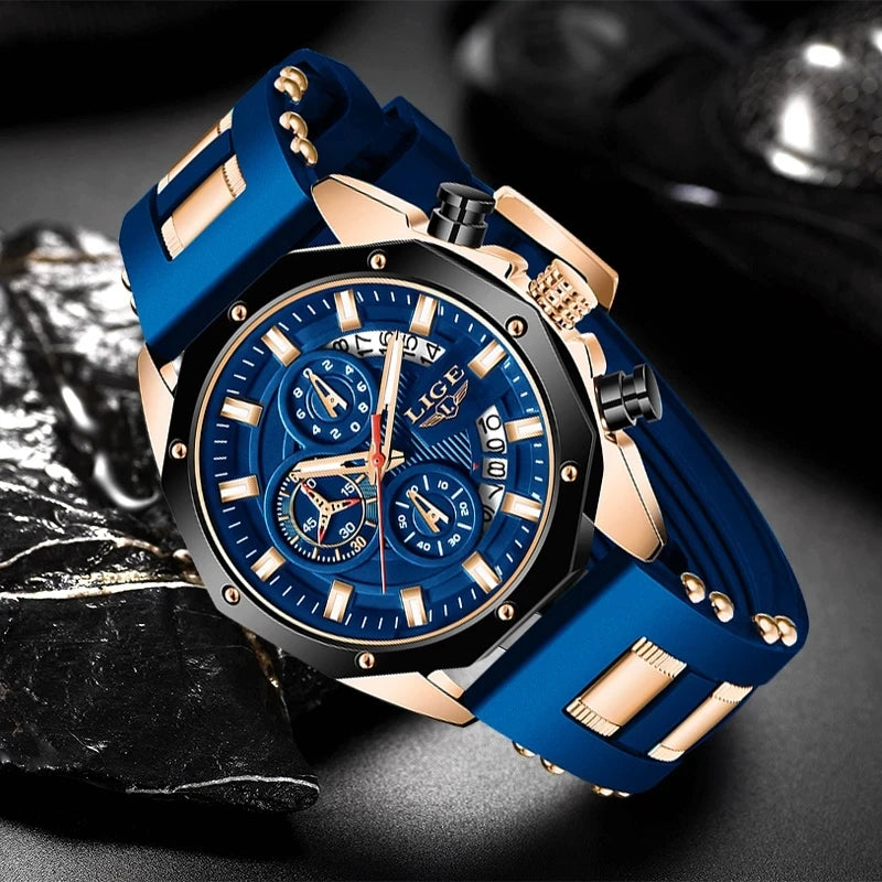 LivinginHiding™ LIGE Luxury Silicone  Quartz Sport Watch for Men