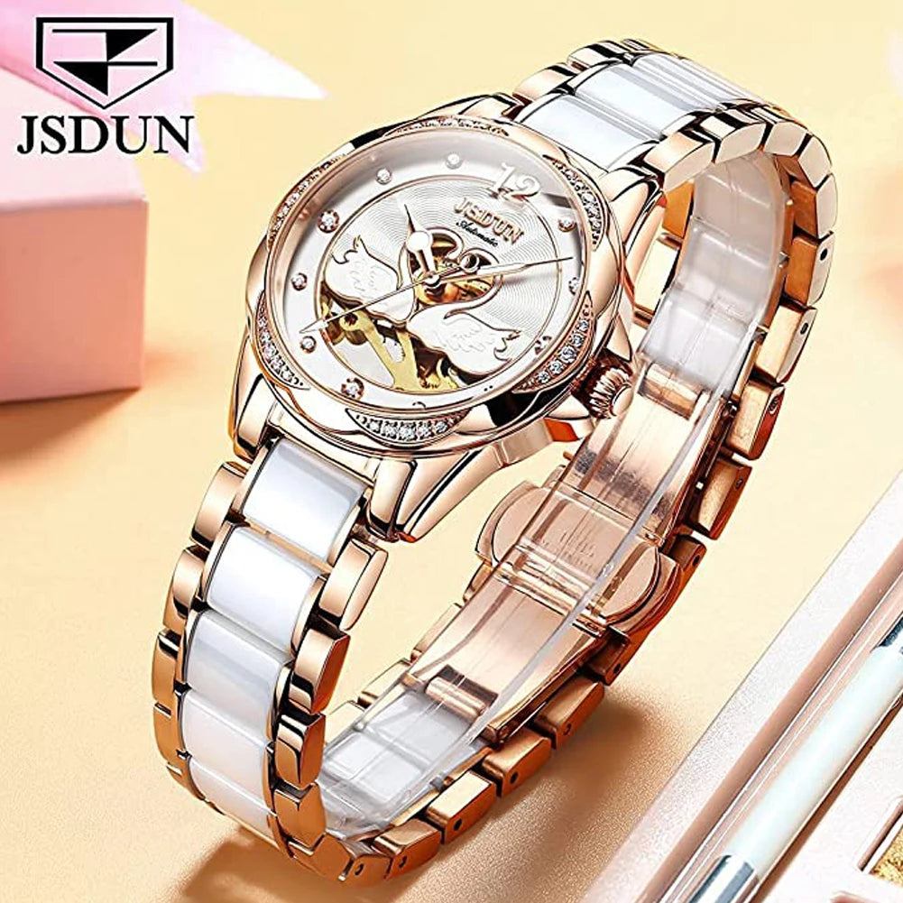 LivinginHiding™ Luxury Love Swan Design Skeleton Ladies Wristwatch