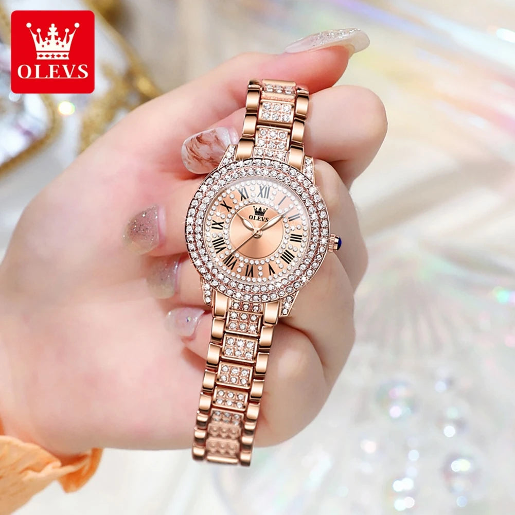 LivinginHiding™ OLEVS Original Luxury Diamond Quartz Wristwatch for Women