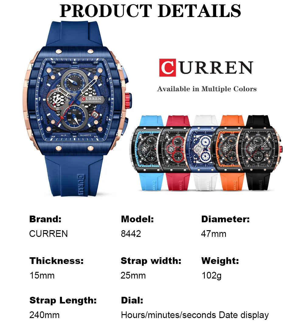 LivinginHiding™ CURREN Luxury Square Quartz Chronograph Wristwatch for Men