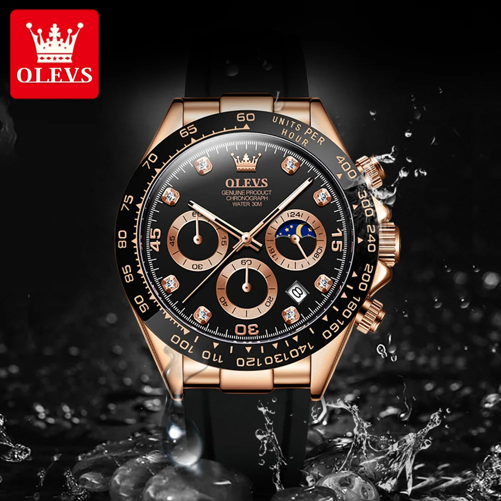 LivinginHiding™ OLEVS Luxury Silicone Sport Date Chronograph Men's Quartz Watch - waterproof watch