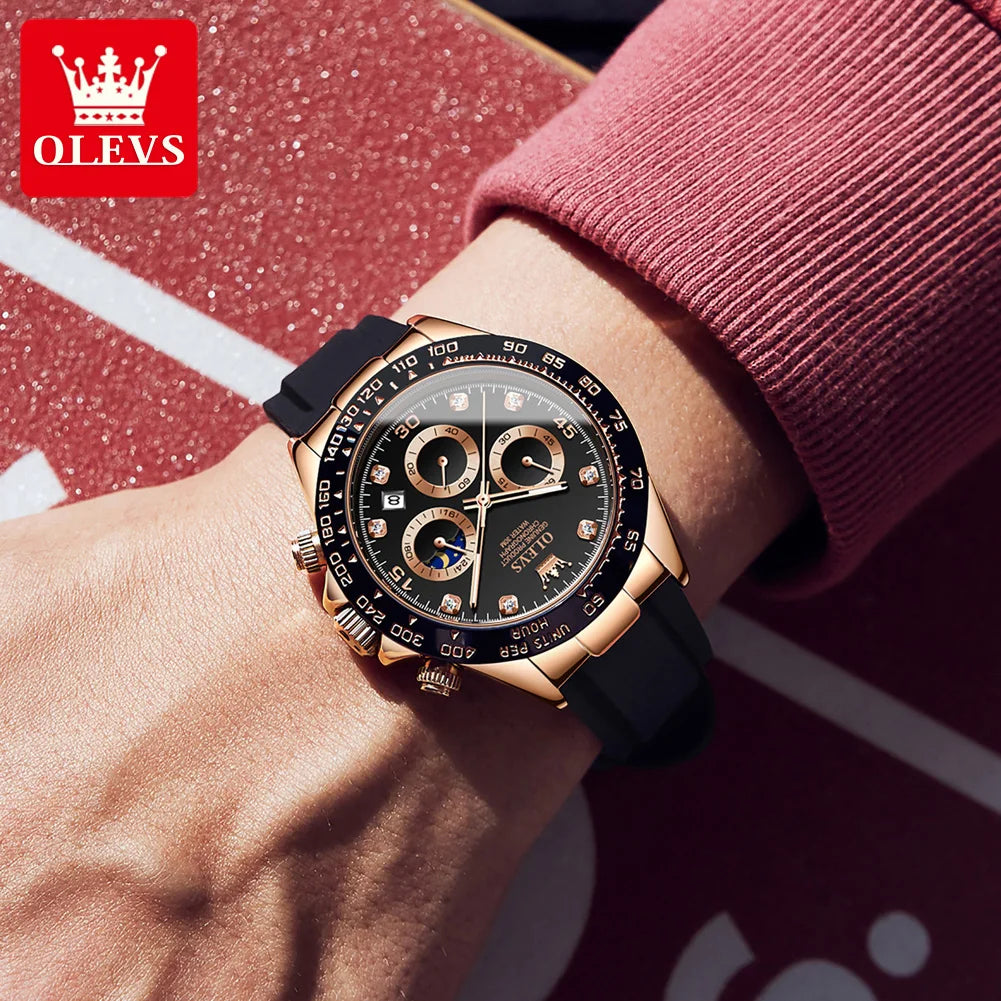 LivinginHiding™ OLEVS Luxury Silicone Sport Date Chronograph Men's Quartz Watch - mens watch