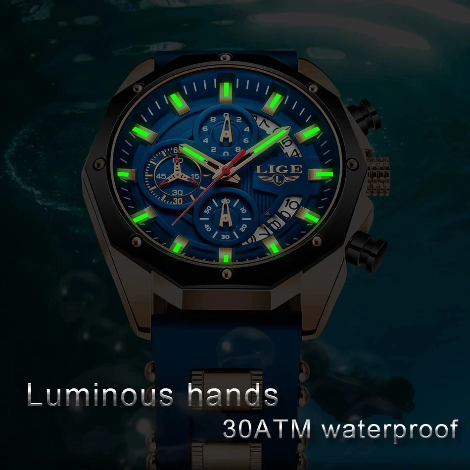 LivinginHiding™ LIGE Luxury Silicone  Quartz Sport Watch for Men