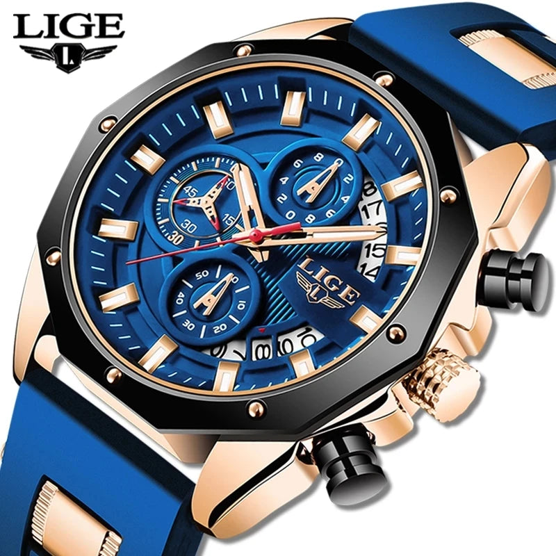 LivinginHiding™ LIGE Luxury Silicone  Quartz Sport Watch for Men